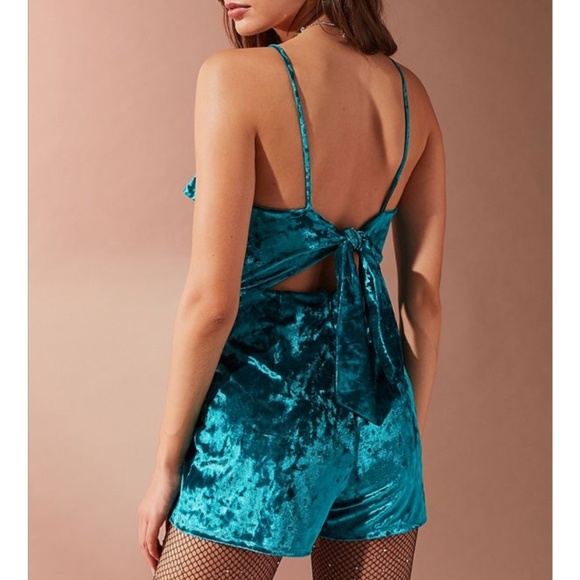 Teal Crushed Velvet Dress Romper - Picture 2 of 8